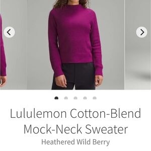 Lululemon Sweater Women's Cotton -Blend‎ Ribbed mockneck. Boxy fit,Wildberry